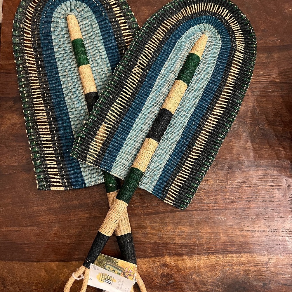 Cost Plus World Market Blue and Green Handwoven Fans
